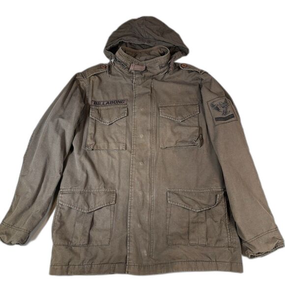 Vintage Billabong Military Jacket Mens Large Army Green RipStop Tactical Rare - Picture 1 of 13